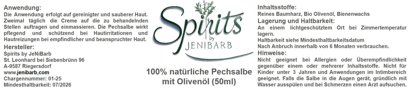 50ml natürliche Olivenöl Pechsalbe mit 100% österreichischem Baumharz